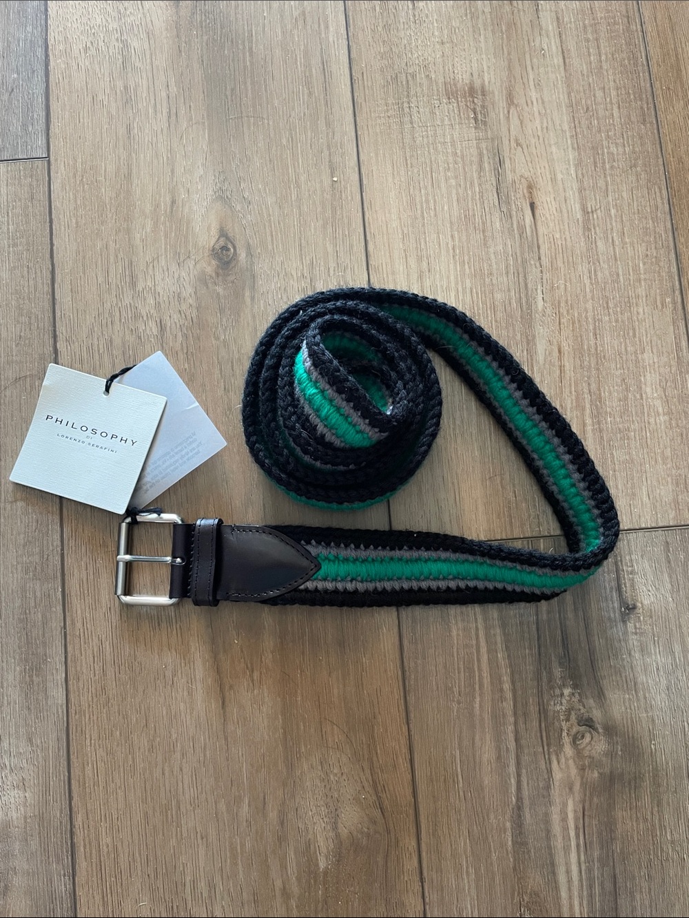 Philosophy Di Lorenzo Serafini Black and Green Woven Belt